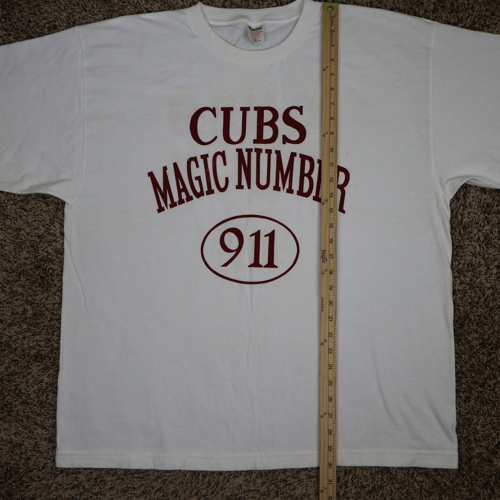 Vintage 90s Chicago Cubs Magic Number 911 T-Shirt XXL White Cotton Cubs Suck Tee - Picture 15 of 16